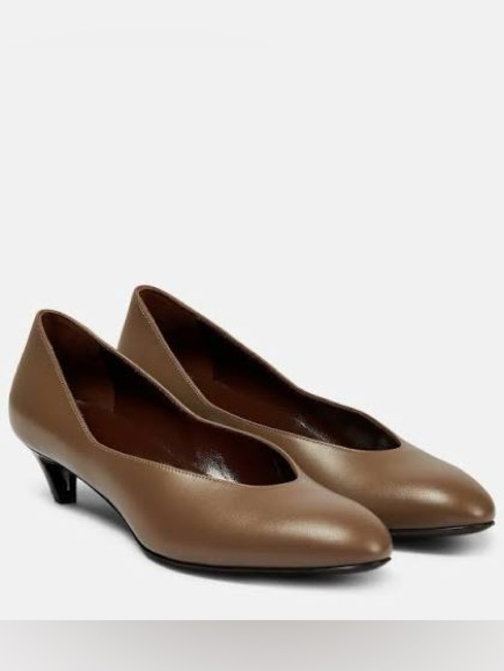 The Row Leather Almond Toe Kitten Heel Pumps in Warm Grey Size 39 8